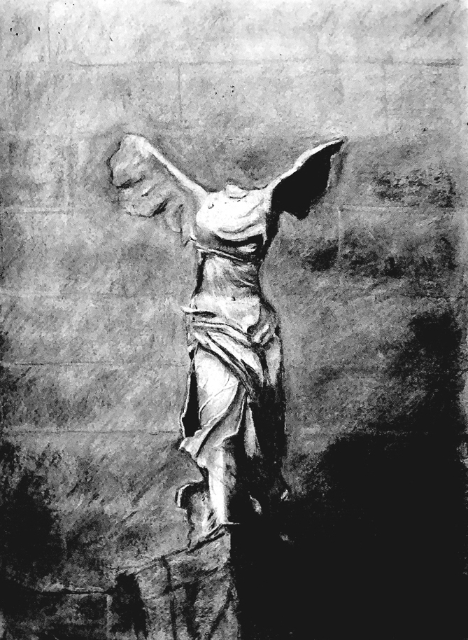 Winged Victory of Samothrace Charcoal Drawing